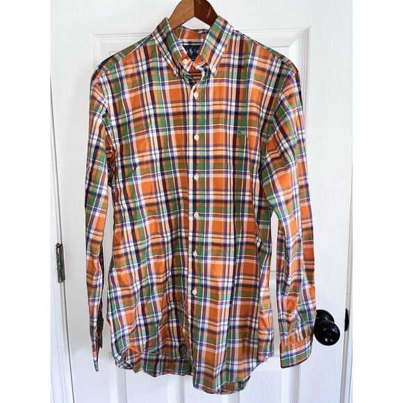 Ralph Lauren Classic Fit Orange Green Purple Plaid Long Sleeve Shirt Mens M - Picture 2 of 7